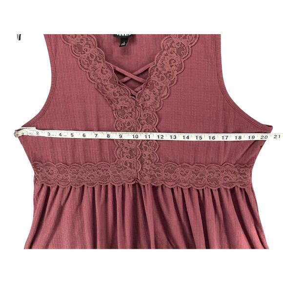Torrid Babydoll Top Womens 1XL Dusty Rose Textured Jersey Lace Up V Neck Boho - Picture 6 of 14